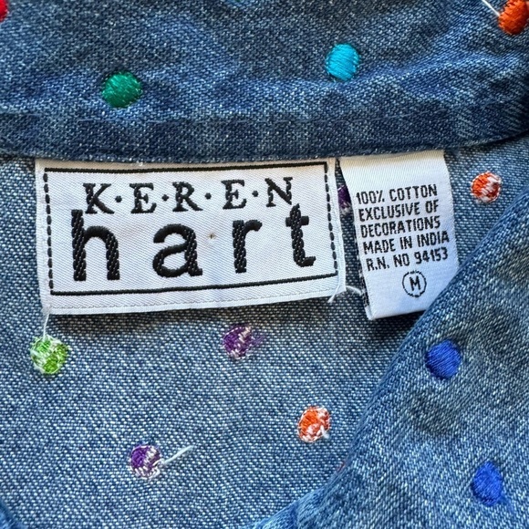 Vintage Keren Hart Rainbow Polka Dot Embroidered Denim Jean Jacket Women's M EUC - Picture 4 of 9